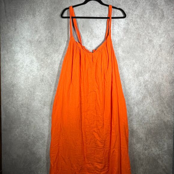 Old Navy Maxi Dress Womens 2XL Blazing Orange Sleeveless Pockets Vacation Beach - Picture 2 of 10